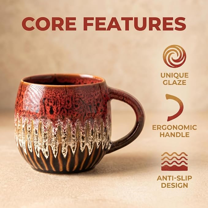 Large Ceramic Coffee Mug - 20oz Big Tea Cup, Red, Set of 4 | Large Tea Mug, Microwave Safe, Dishwasher Safe - Image 3