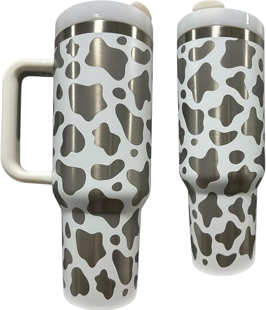 Western Engraved 40oz Tumbler, Tumbler with handle, Cowgirl Tumbler, Country Mug with Handle (White(3)-Cow(C))