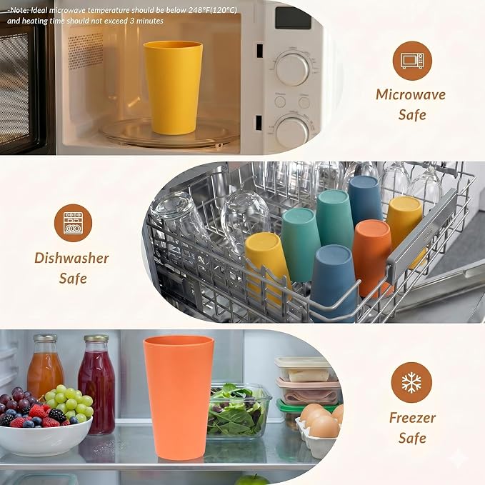 Homienly Reusable Plastic Cups - Wheat Straw Unbreakable Drinking Glasses & Water Glasses | Multi-Color Stackable Plastic Cups, Dishwasher Safe | Glassware & Cup Sets for Kitchen (20 oz 8-Pack) - Image 6