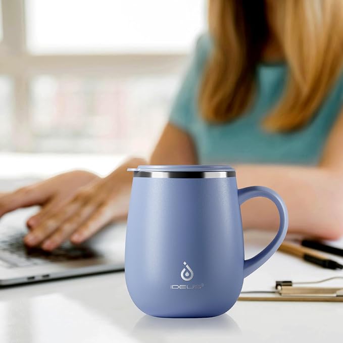Ideus 16 oz Insulated Coffee Mug with Handle and Lid, Double Wall Stainless Steel Vacuum Thermal Coffee Mug, Travel Coffee Cup Thermal Cup for Home and Office, Ocean Blue 2.0 - Image 6