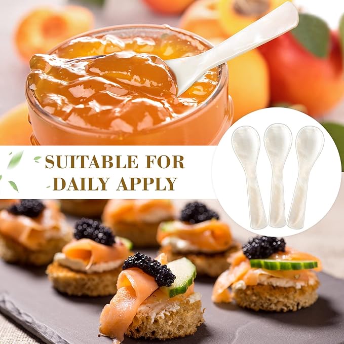 Caviar Spoons Mother of Pearl Mop Spoons with Hand Craft W Round Handle for Caviar, Egg, Ice Cream, Salt, Coffee Serving, Restaurant Serving Set(12 Pieces,3.55 Inch)