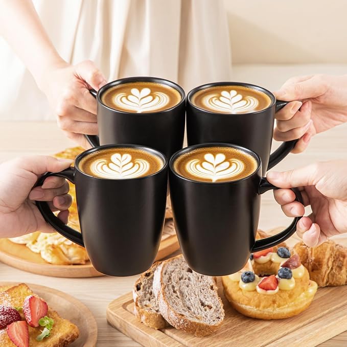 vancasso PLAYA Ceramic Coffee Mug Set of 6, 16 Oz Tea Cups with Handle for Latte, Tea, Cappuccino, Milk, Cocoa, Microwave&Dishwasher Safe, Black - Image 6