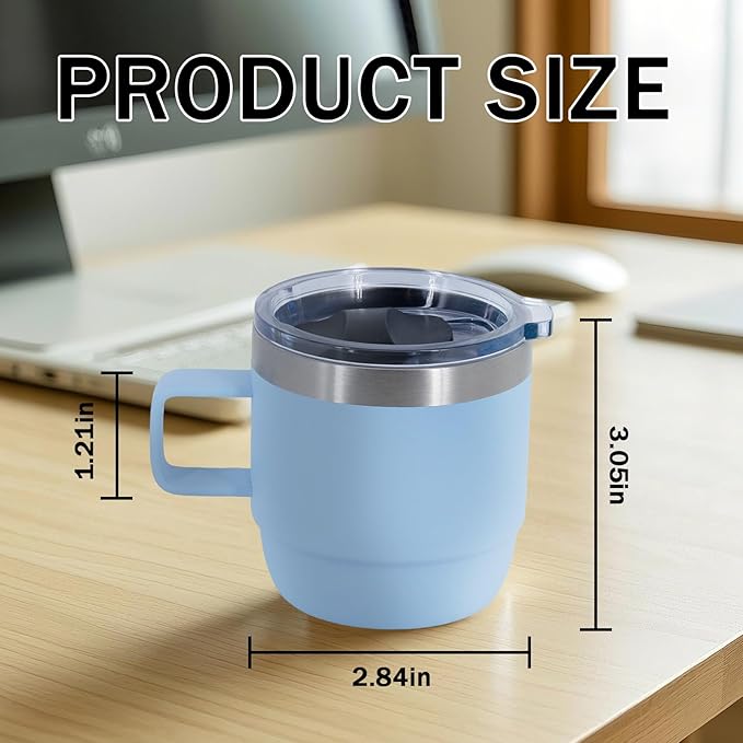 6 oz Stackable Mug, Stainless Steel cup with handle, Vacuum Insulated Espresso/Coffee Mug, shot Glass Set for 2-Piece Set for Coffee, Spirits, Wine, Tea-Pink - Image 2
