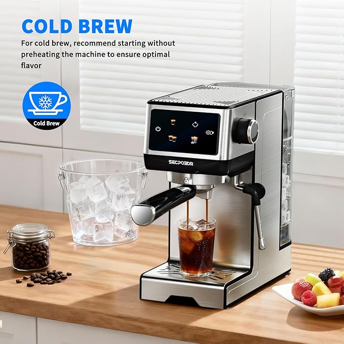 Espresso Machine, 20 Bar Cappuccino Machines with Milk Frother for Home, Compact Espresso Maker & Stainless Steel Coffee Machine for Cappuccino, Latte, Cold Brew, Silver