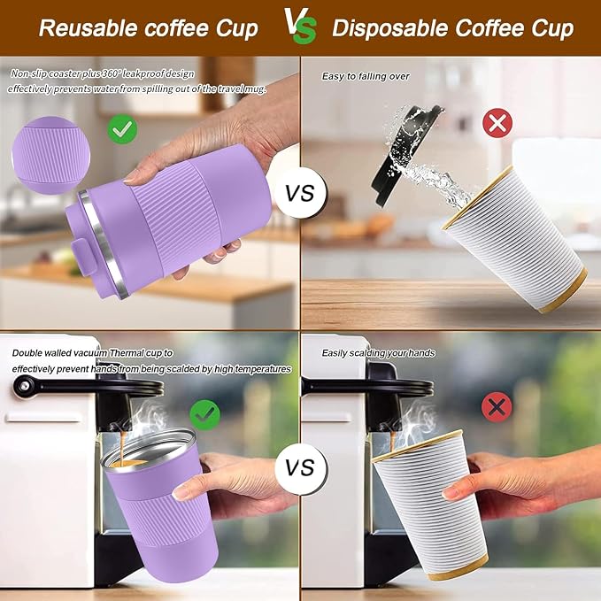 Insulated Travel Coffee Mug, Stainless Steel Coffee Cup with Leakproof Lid | Double-wall insulation keeps drinks hot or cold for hours, with a leakproof lid and portable stainless steel design - Image 4