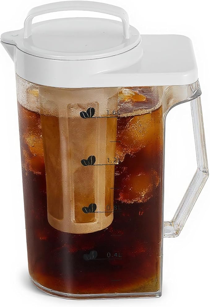 54Oz Cold Brew Coffee Maker with Measurement Scale - Plastic Cold Brew Tea Pot for Home Fridge Use Iced Coffee Brewer and Beverage Maker