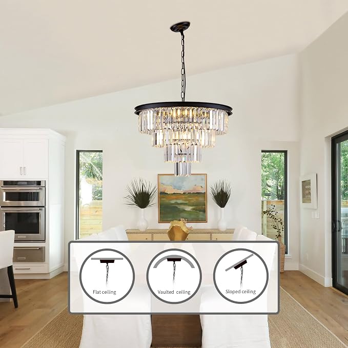 10 Light Black Crystal Chandelier 24'' Modern Round Chandeliers for Dining Room Contemporary Ceiling Pendant Light Fixture 4-Tier Adjustable Height E12 for Living Room Foyer Entryway - Image 6