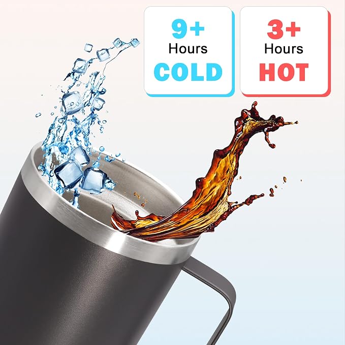 20 oz Tumbler with Handle and Lid Insulated Travel Coffee Mug Grey 6P | Stainless Steel Tumbler, coffee tumbler with handle,Spill Proof Double Wall Vacuum Tumbler Cup Keep Drink Hot & Cold - Image 4