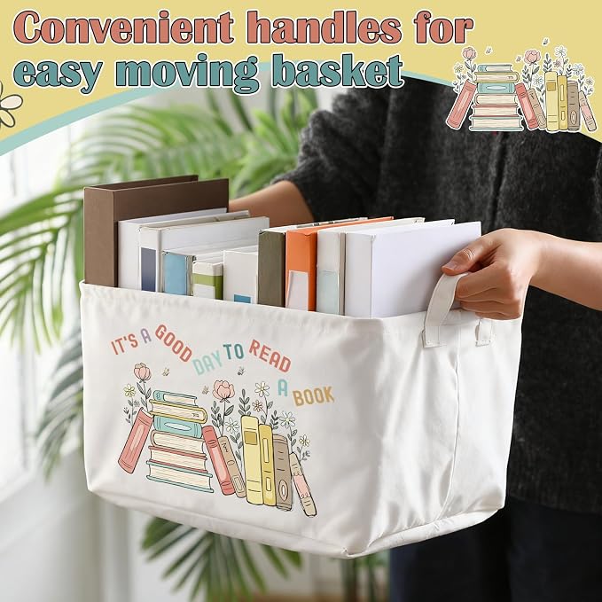 Marsui Book Lover Gifts It's a Good Day to Read Book Storage Basket to Be Read List Storage Bin Bookish Accessories Bookworm Gift for Club Members Student Teacher Reading Accessories - Image 3