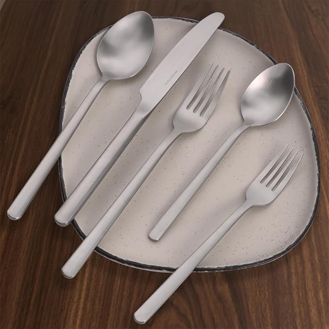 KINGSTONE 30 Pieces Silverware Set, Flatware Cutlery Set for 6, 18/10 Stainless Steel Silverware Utensils Minimalist Design Dishwasher Safe, Matte Silver - Image 7