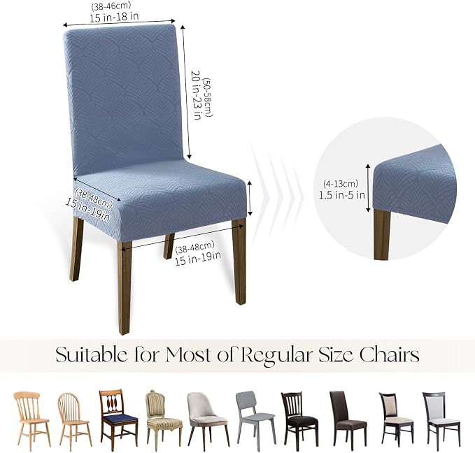 MOSAYT 100% Waterproof Dining Room Chair Covers Set of 6, Super Fit Stretch Jacquard Parson Chairs Slipcovers Removable Washable Chair Seat Protectors for Home, Kitchen, Banquet (Light Blue - XL) - Image 6