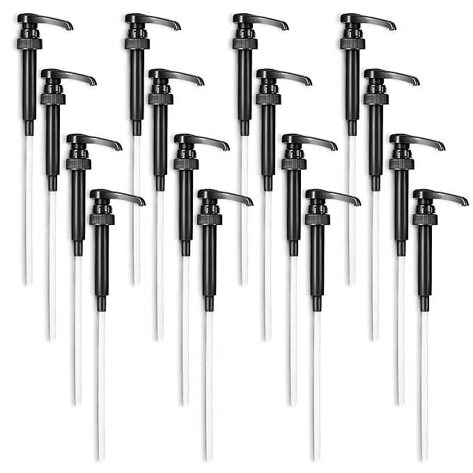 Set of 16 Black Coffee Syrup Pumps - 12.4 Inches Vanilla Syrup Dispenser for Skinny Bottles, Adjustable Length and Lockable Design, Good for Home and Commercial Use, Easy to Use and Clean