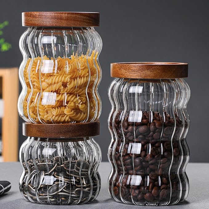 Glass Food Storage Container Jar with Airtight Seal Acacia Wood Lids Clear Glass canister Coffee,Tea,Spice Containers Sugar,Cookies,Nuts,Snack,Candy Jar - Image 7