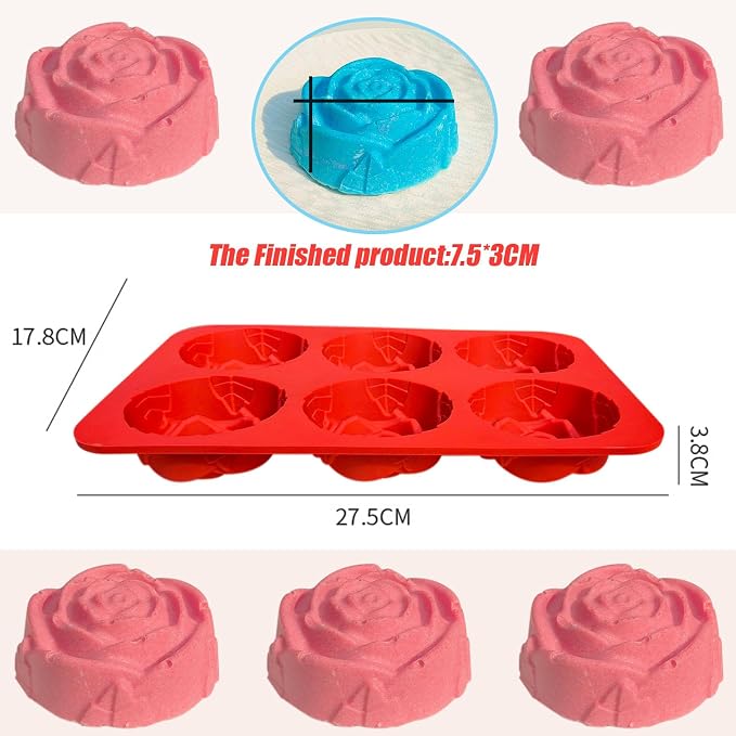 2Pcs Rose Silicone Molds for Baking, Mother's Day Silicone Flower Ice Cube Chocolate Molds for Cake Chocolate Cookie Candy Mousse Dessert Cookies Pudding Jelly Soap Candle making - Image 2