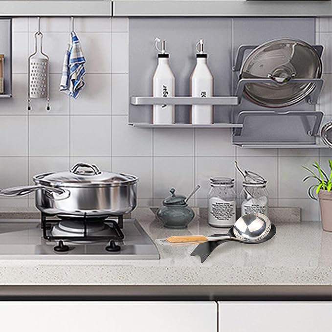 VanlonPro Stainless Steel Spoon Rest, Spatula Ladle Holder, Stainless Steel Utensil Spoon Rest Holder, Brushed Finish, Dishwasher Safe 9.8 x 3.7 Inch (1PC, Fishtail - Black) - Image 7