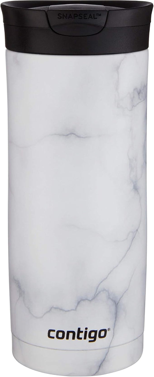 Contigo Huron 16oz Vacuum-Insulated Stainless Steel Travel Mug, Leak-Proof Lid, Keeps Drinks Hot or Cold for Hours, White Marble Finish, Fits Most Cup Holders & Brewers by Unknown