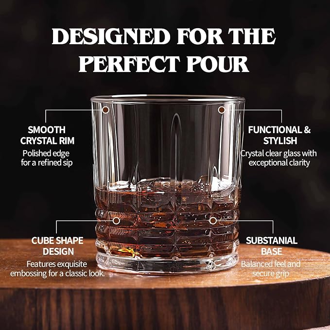 Moretoes Drinking Glasses Set of 12,Mixed Drink Cocktail Glass | 6 Highball Glasses 12 Oz,6 Rocks Glasses 10 Oz Vintage Glassware Sets for Whiskey, Cocktails, Water & Juice - Image 4