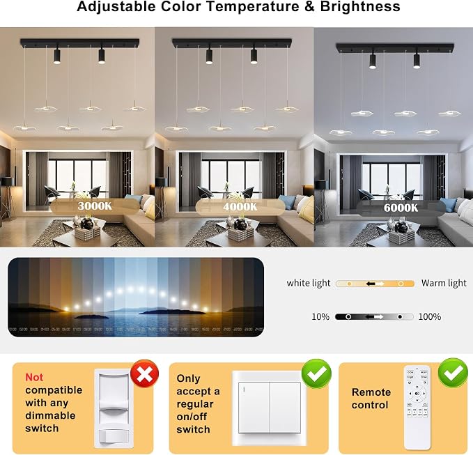 Siittoo 40" Modern LED Pendant Light, Dimmable Kitchen Island Light | 34W LED Pendant with Remote, Adjustable Height, 3000K-6000K Dimming for Kitchen Island & Dining Room - Image 3