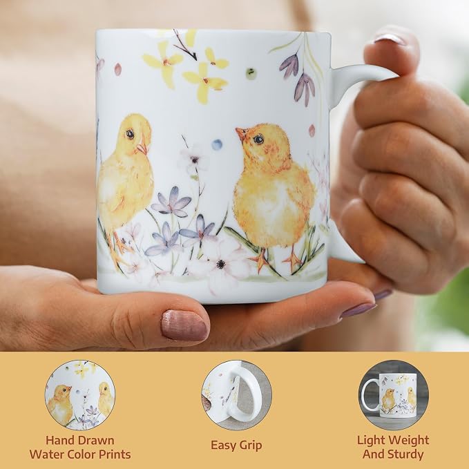 Maison d' Hermine Coffee Mug with Handles Tea Cups (15 Ounce, Pack of 1) | Fine Bone China Coffee Mugs for Hot Beverages Cappuccino Latte Home Restaurant Hotel Spring Summer -Easter Zest - Chicks - Image 5