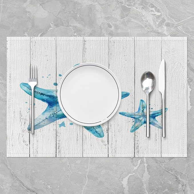 Feelyou Starfish Beach Placemats Set of 4 12"x18" Coastal Beach Ocean Table Mats Placemat Ocean Marine Placemats for Dining Table Indoor Outdoor Kitchen Nautical Sea Creatures Decor Table Place Mats - Image 2