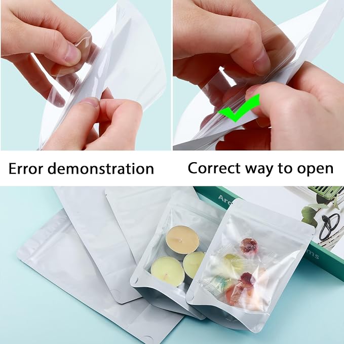 200 Mylar Bags for Food Storage 6X9 Mylar Bags with Window Candy Packaging Resealable Bags White Stand Up Pouches Edible Packaging for Small Business - Image 4