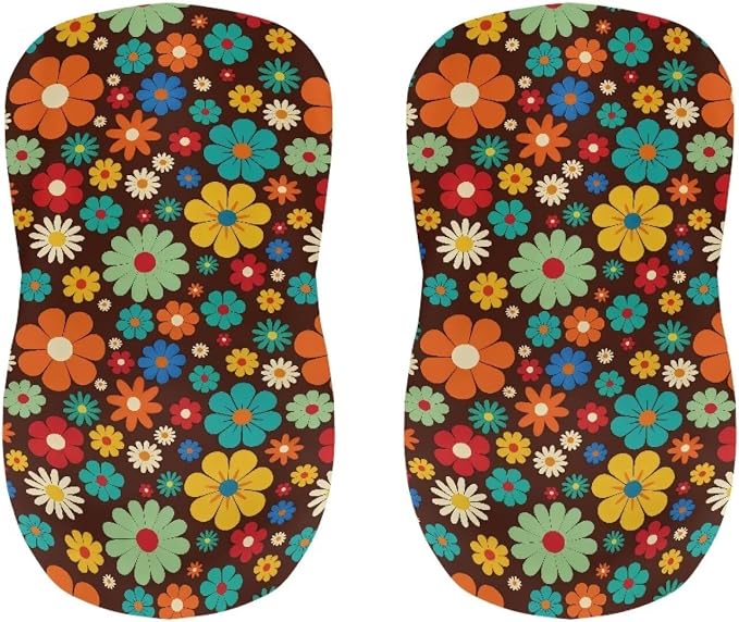 60s 70s Hippie Flower Bar Stools Covers 2 Pcs Barstool Slipcovers Elastic Stool Cushion Cover Swivel Barstool Covers Slipcovers for Low Short Back - Image 4