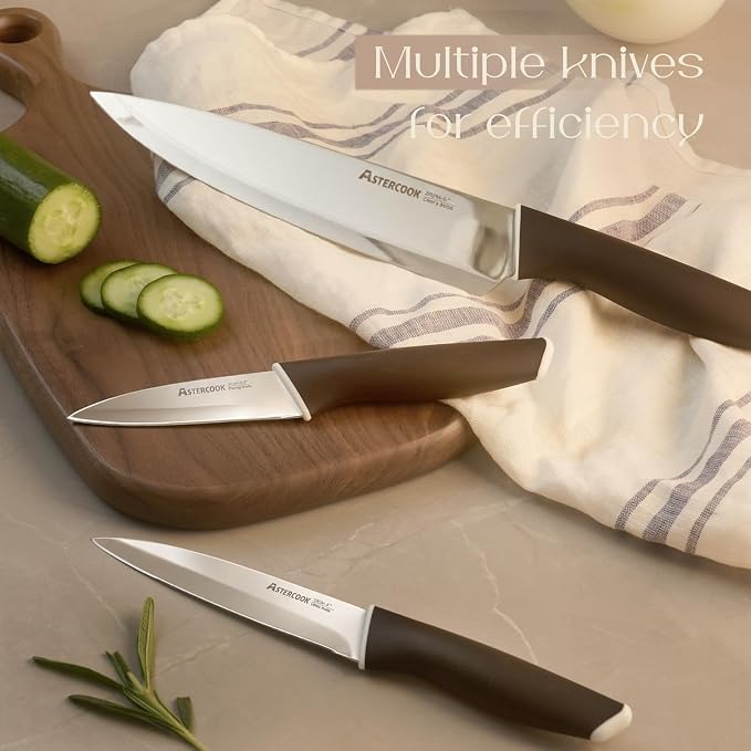 Astercook Knife Set, Kitchen Knives with Block and Sharpener 15 Pcs German Stainless Steel Knives Sharp Blade Dishwasher Safe Deba Knives with Ergonomic Handle, Elegant Black - Image 3