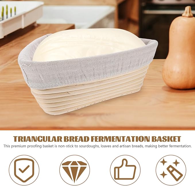 Bread with Vine and Fabric Material Proofing Basket Hand Woven Triangular Non-stick Bread Baking Tool with Cover for Home and Bakery Use - Image 3