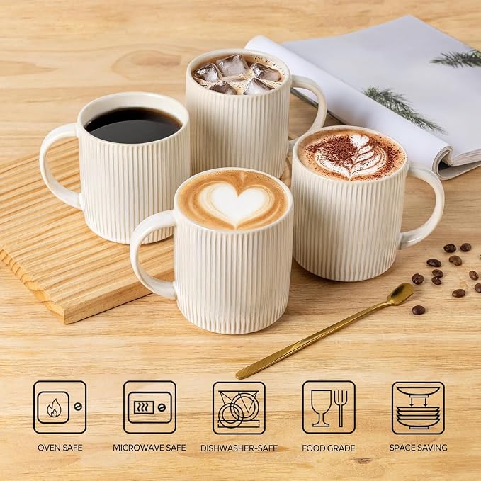 theterra Ceramic Coffee Mugs Set of 4, 14.2 oz Coffee Cups with Handle | Handmade, Suitable for Latte, Tea, Milk, Beer & Hot Cocoa, Reactive White - Image 4