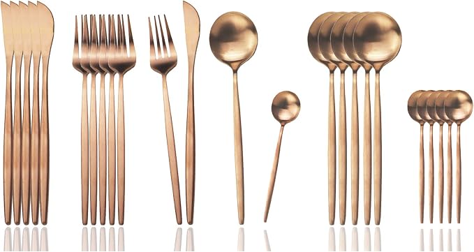 JASHII Silverware Set, 24-Piece Stainless Steel Flatware Set,Kitchen Utensil Set Service for 6,Tableware Cutlery Set for Home, Dishwasher Safe (Matte Rose) by JASHII