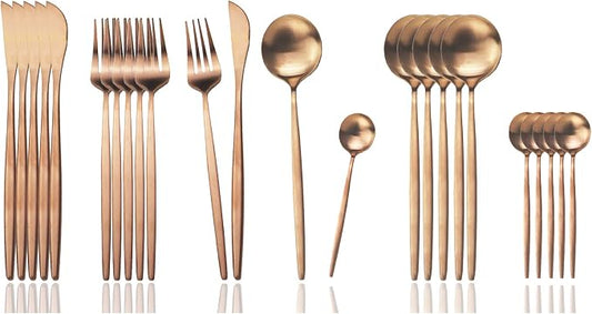 JASHII Silverware Set, 24-Piece Stainless Steel Flatware Set,Kitchen Utensil Set Service for 6,Tableware Cutlery Set for Home, Dishwasher Safe (Matte Rose) by JASHII