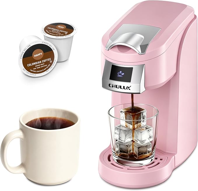 CHULUX Lite Single Serve Coffee Maker for K Cup with One Touch Brew, Pink | Boiler Fast Heating System, Unique Split-Flow Nozzle, Designed for Standard Mugs, 5 to 12 oz Brew Sizes, Single Cup Reservoir by CHULUX