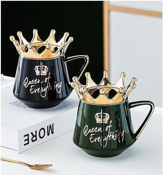 Arawat Queen of Everything Mug with Lid Sweet Black Mug with Crown Coffee 12 oz Mug Gift with Spoon & Coaster Ceramic Tea Mug Birthday Gift for Women Mom Girlfriend Valentine's Day Gifts for Women Man - Image 6