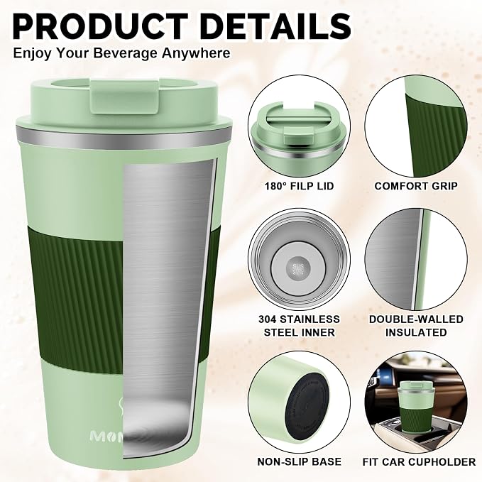 MOMSIV 17oz Travel Coffee Mug, Insulated Coffee Cup with Leakproof Lid | 6-Hour Heat Retention, 360°Leak proof, Vacuum Stainless Steel Double Walled, BPA-free, Reusable And To Go Coffee Mug - Image 5