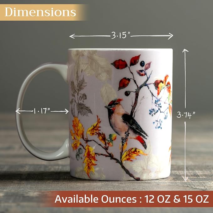 Maison d' Hermine Coffee Mug with Handles Tea Cups (12 Ounce, Pack of 1) | Fine Bone China Coffee Mugs for Hot Beverages Cappuccino Latte Home Restaurant Spring Summer -Equinoxe - Grey - Sparrows - Image 4