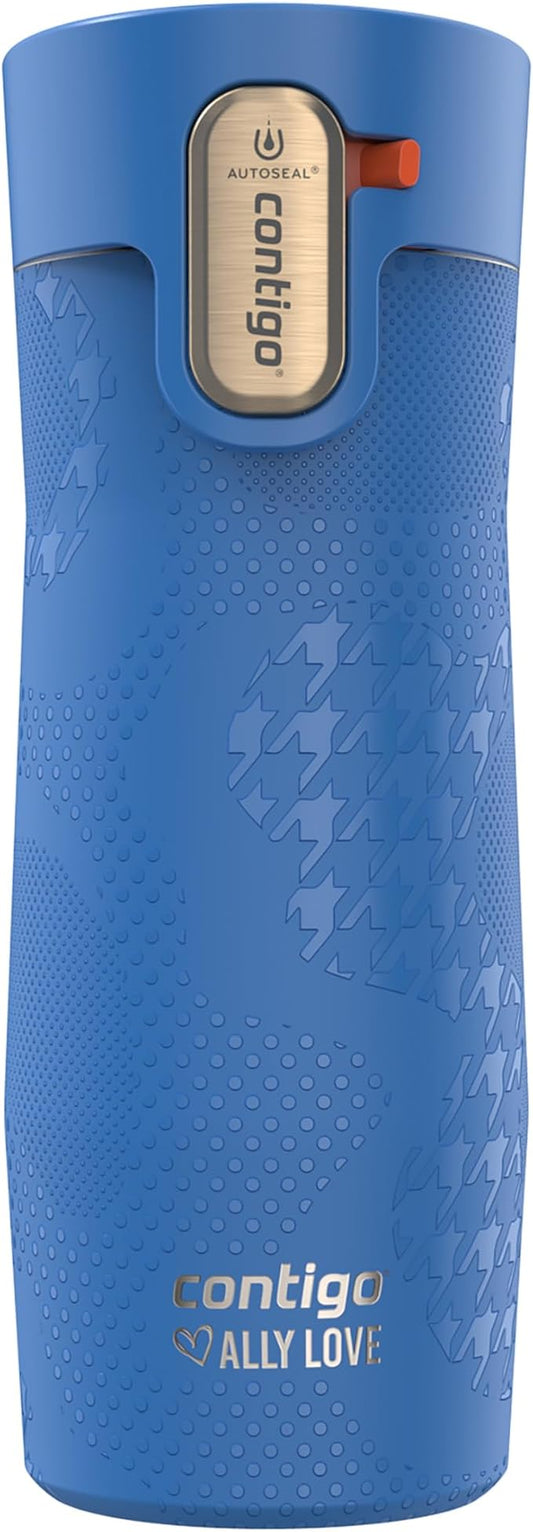 Contigo x Ally Love Stainless Steel Vacuum-Insulated Travel Mug with Autoseal and Easy Clean Lid, Spill-proof, Keeps Drinks cold 24 hrs & hot for 11 hrs, BPA Free, 16oz., West Loop 3.0, Stellar Jay by Unknown