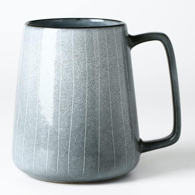 24 oz Large Ceramic Coffee mugs, Extra Large Cup, Big Handle (grey line) | Extra Large Tea and Coffee Cups, Large Handle Coffee Mug for Office and Home, Microwave and Diahwasher Safe by masoline