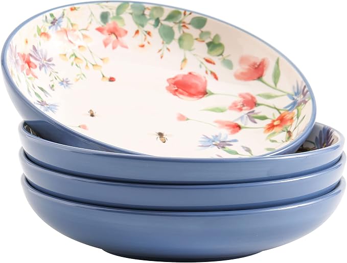 Bico Summer Provence Pasta Bowls, 35oz Salad Bowl Set of 4, Large Ceramic Serving Dinner Bowls for Soup and Cereal, Microwave and Dishwasher Safe, Gift for Housewarming and Thanksgiving by Bico