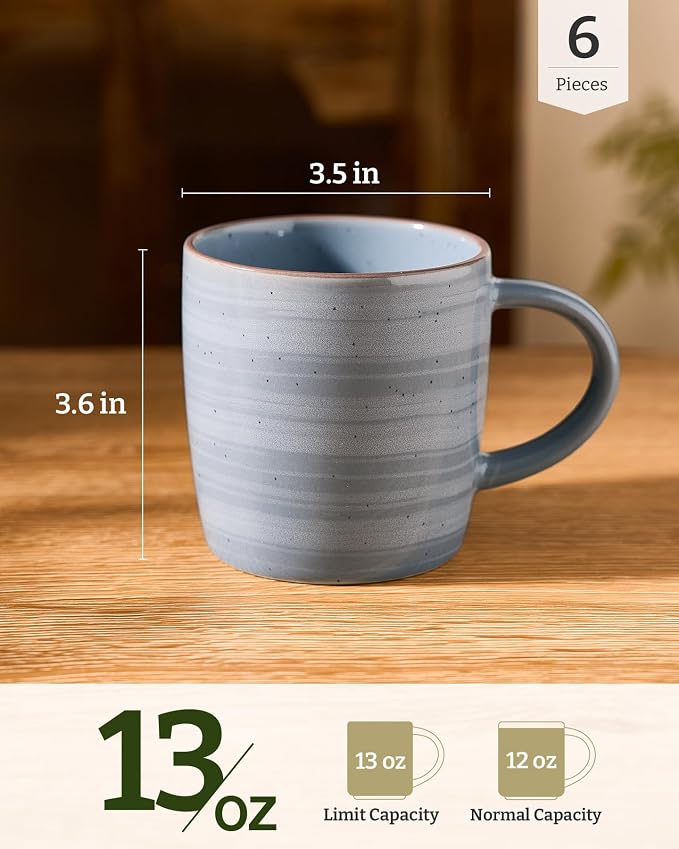 famiware Coffee Mugs Set of 6, Meteor 13 oz Ceramic Mug Cup Set with Handle for Coffee, Tea, Cappuccino, Latte, Milk, Blue Gray - Image 4