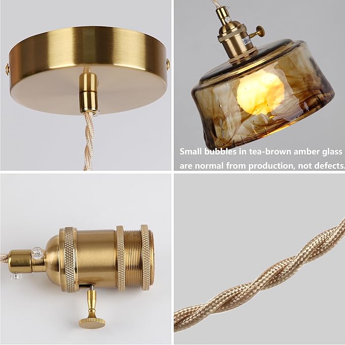 Sedelan Galss Pendant Light, Vintage Pendant Lights Kitchen Island Adjustable Tea Color-Amber Hanging Light Fixture for Living Room Dining Room Bedroom E26 - Image 6