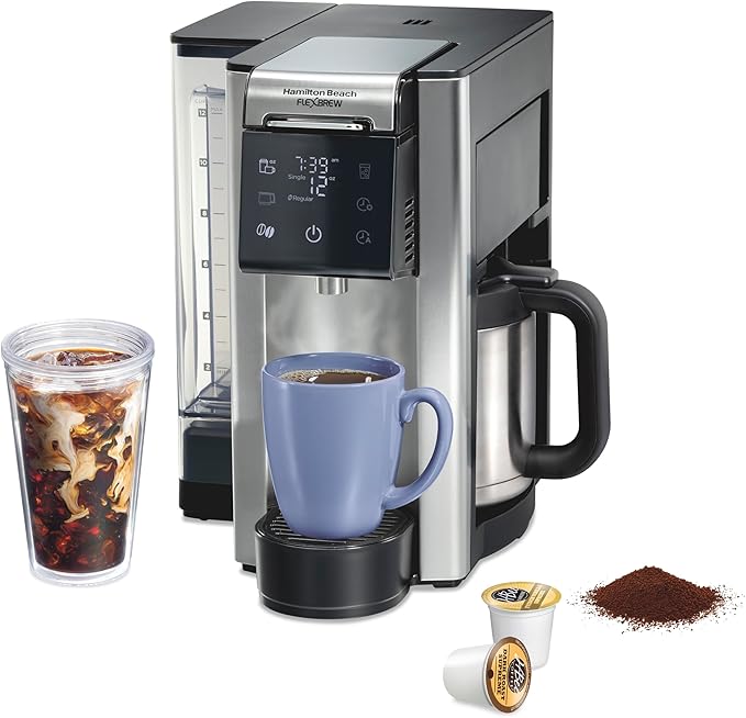 Hamilton Beach Flexbrew Advanced 5-in-1 Drip & Single Serve Coffee Maker | Single Serve Hot & Iced Coffee Maker | 12 Cup Thermal Programmable Drip Coffee Maker | Removable 60 oz. Reservoir | Black by HamiltonBeach