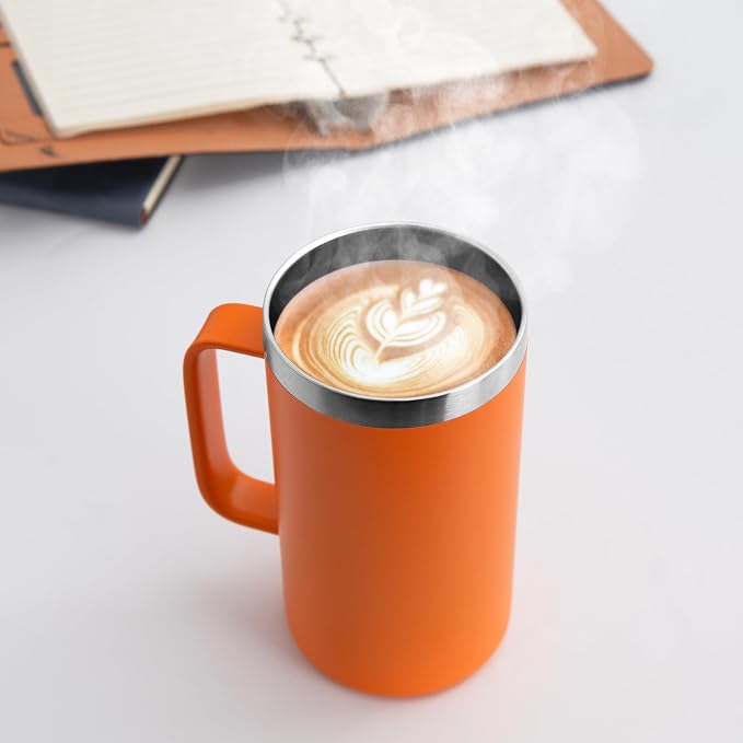DOMICARE 24oz Mug with Handle and Lid, Stainless Steel Coffee Mug, Travel Mug with Handle, Double Wall Vacuum Coffee Tumbler, Reusable Insulated Cup, Orange, Pack 4 - Image 2