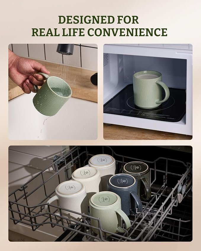 famiware Coffee Mug Set for 8, Star 16 oz Catering Mugs Cup Set with Handle for Coffee, Tea, Cocoa, Milk - Ceramic Stoneware Drinkware Set, Matte Green - Image 7