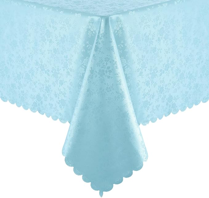 Smiry Rectangle Waterproof Heavy Duty Vinyl Tablecloths, 60 x 120 Inch | Wipeable Washable Floral Embossed Table Cover for Kitchen and Dining Room, Indoor & Outdoor Use, Light Blue by Smiry