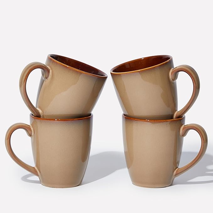 Pokini Coffee Mug 14 oz, Ceramic Coffee Mugs Set of 4, Reactive Glaze Mug for Latte/Tea/Cappuccino, Large Stackable Mug Set for Men, Women, Dad, Mom, Dishwasher & Microwave Safe, Brown Yellow by Pokini