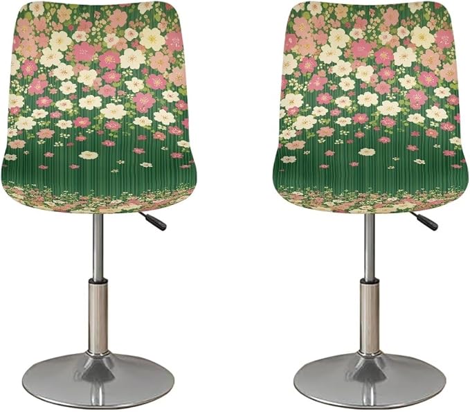 Colorful Floral Green Bar Chair Seat Covers for Dining Room Decorative Covers Set of 2 Soft Barstool Chair Seat Cushion Slipcovers by Sellikakes