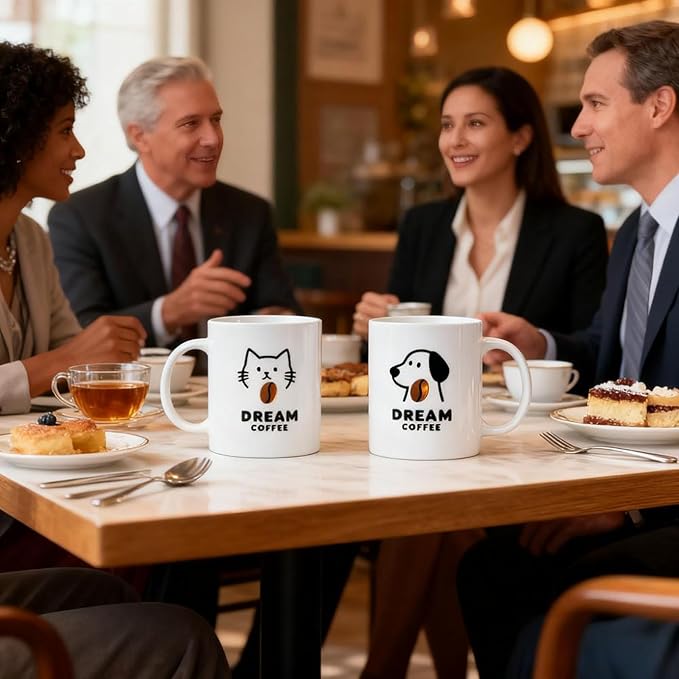 Coffee Mug Set of 2 Cute Cat and Dog Ceramic Coffee Mugs “Dream Coffee”Cute Animal Mugs Tea Cups - Gift For Pet Lovers, Pet Owners, Birthday or Holiday Gift - Image 3