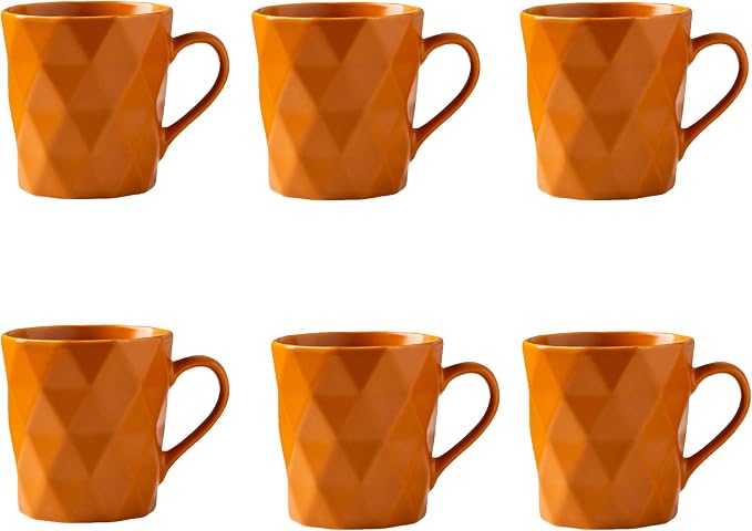 11 Ounce Porcelain Mugs, Set of 6, Tea and Cocoa Mug Set, Orange, Matte by MIWARE