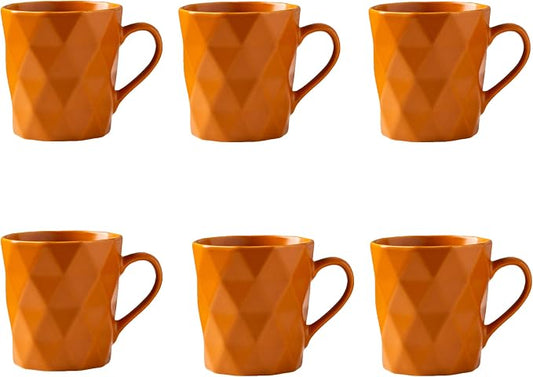 11 Ounce Porcelain Mugs, Set of 6, Tea and Cocoa Mug Set, Orange, Matte by MIWARE