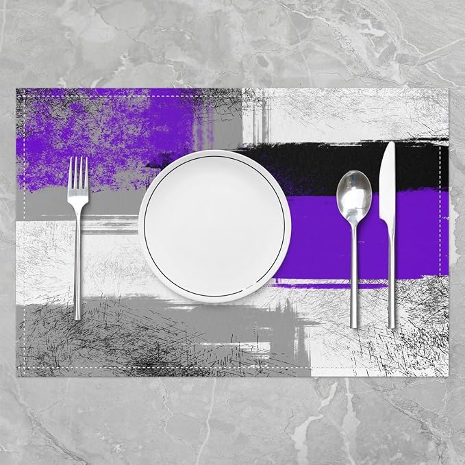 Feelyou Purple Black Grey White Placemats Set of 4 for Kids Boys Girls Abstract Placemat for Kitchen Dining Table Decor Indoor Outdoor 18"x12" Ombre Modern Table Place Mats, Decor Buffalo Check - Image 2